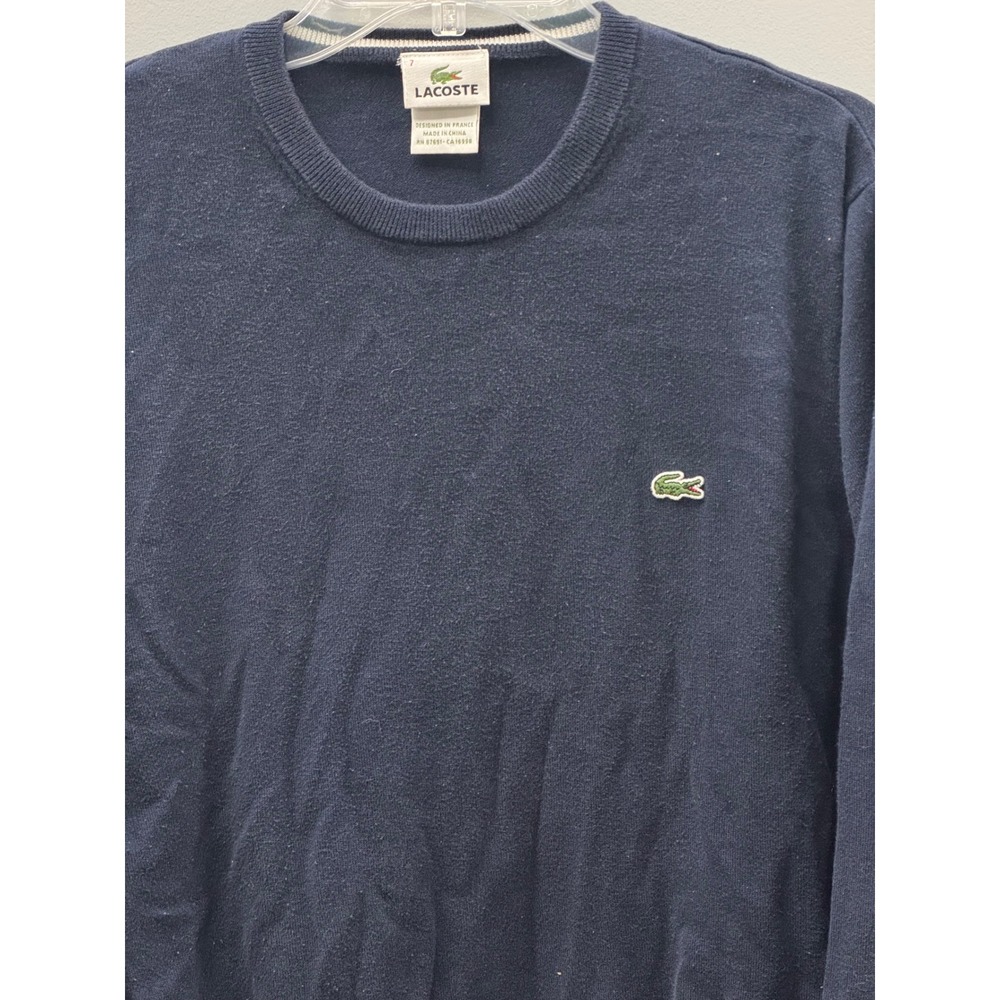 Lacoste Sweater Mens 7 XXL Navy Blue Crewneck Long Sleeve Logo Knit Preppy
